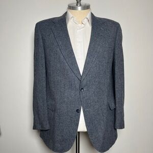 Kuppenheimer Blazer Mens 44L Blue Herringbone Tweed Sport Coat Vintage